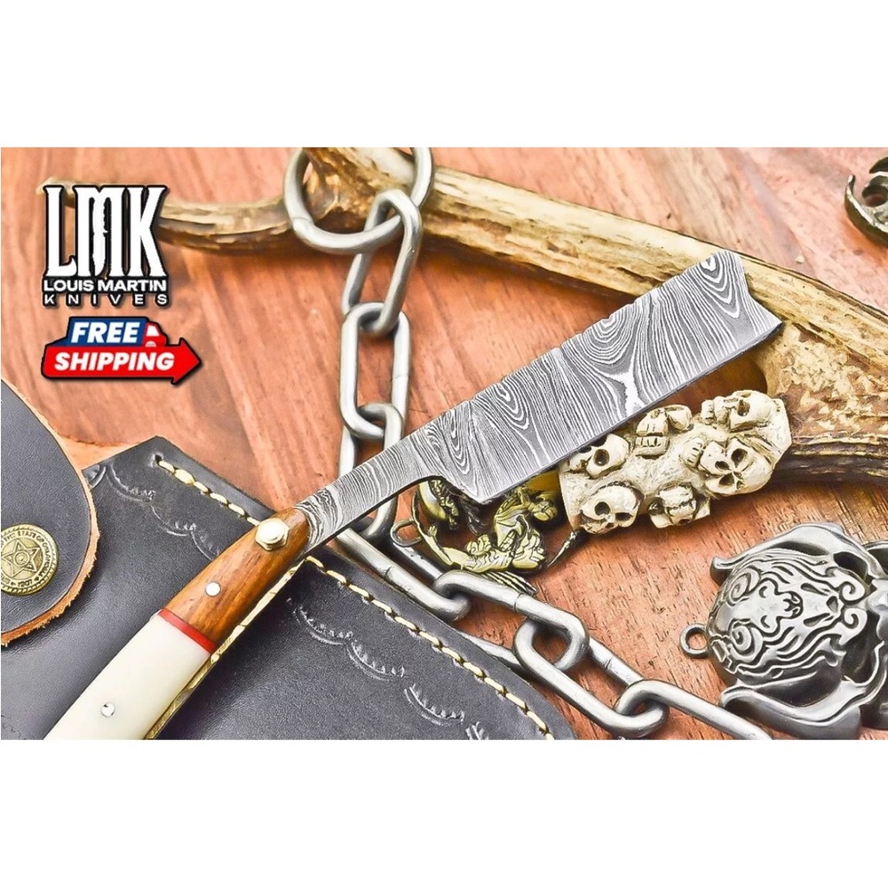 Damascus Steel Straight Razor Bone Handle - Picture 8 of 11